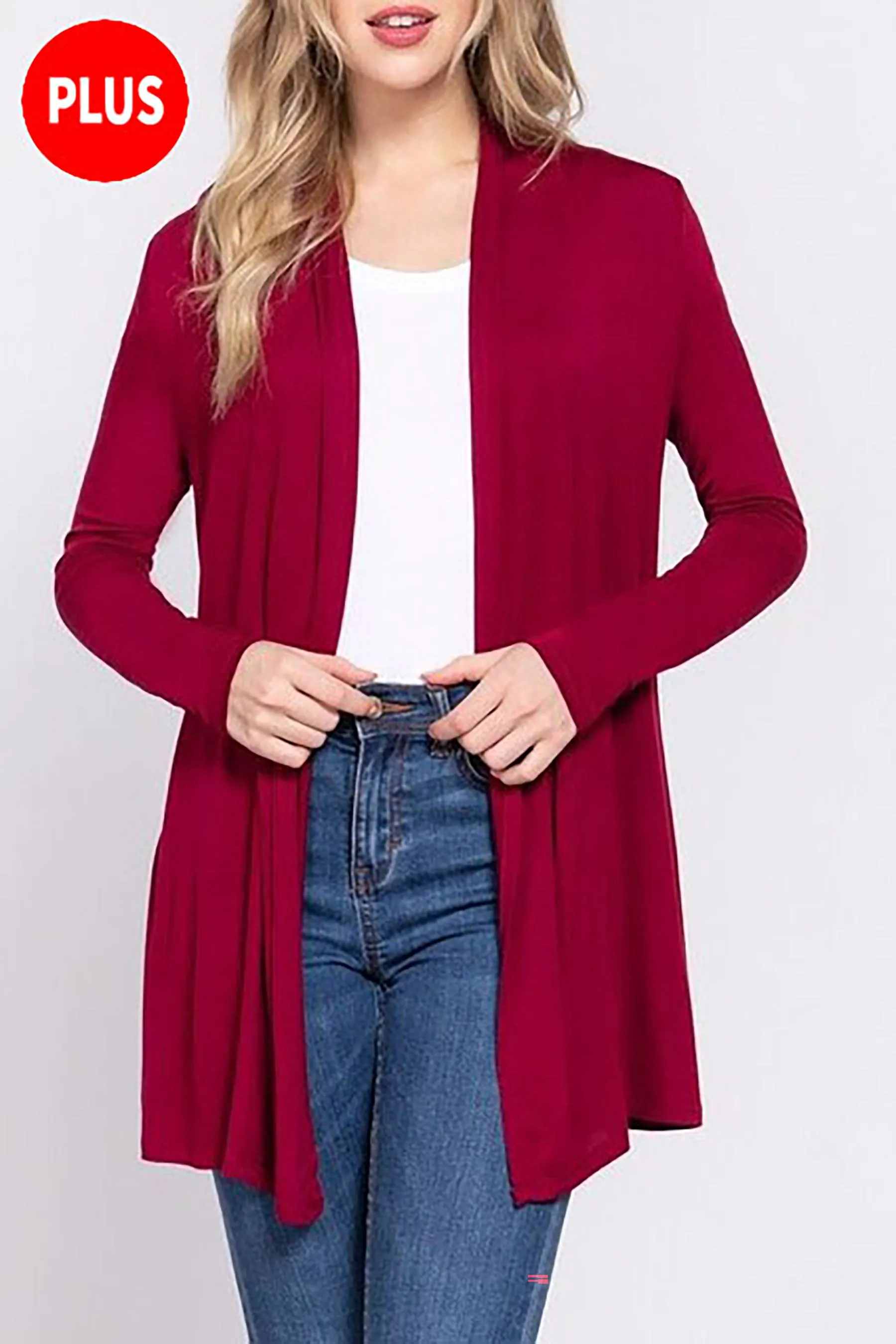 Women's Plus Size Long Sleeve Open Front Cardigan