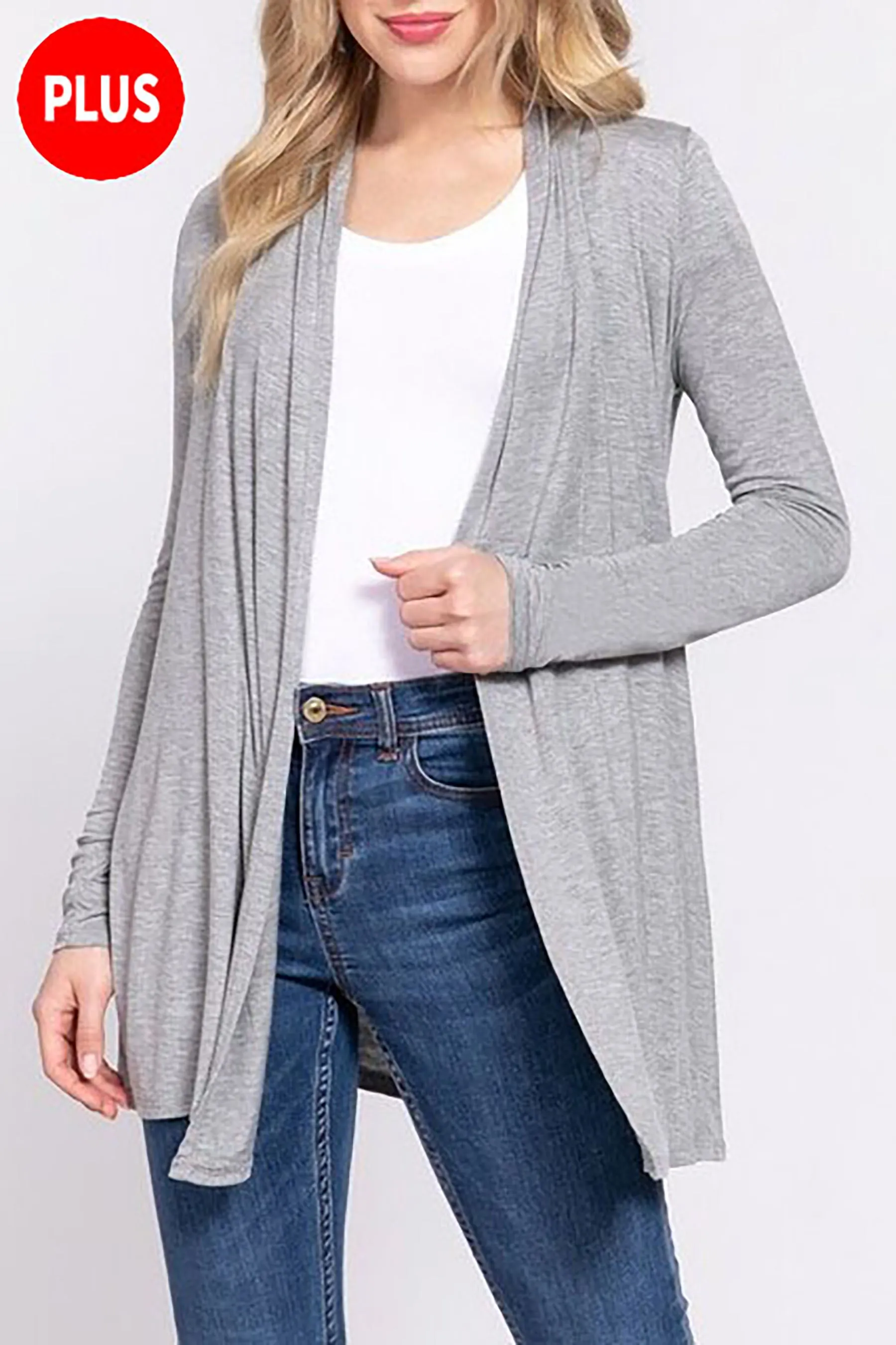 Women's Plus Size Long Sleeve Open Front Cardigan