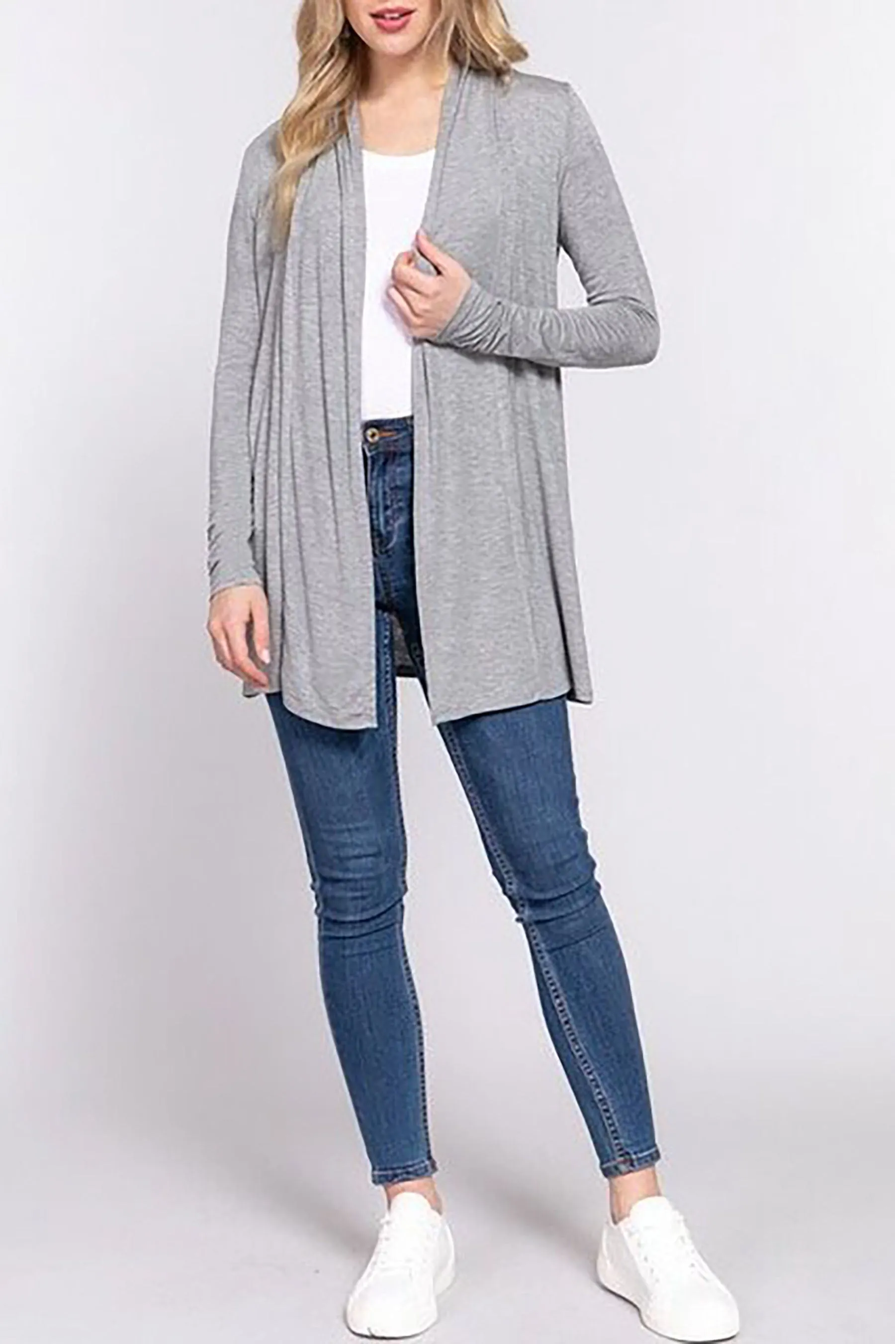 Women's Plus Size Long Sleeve Open Front Cardigan